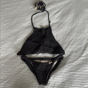She Made Me Black Crochet Bikini Set